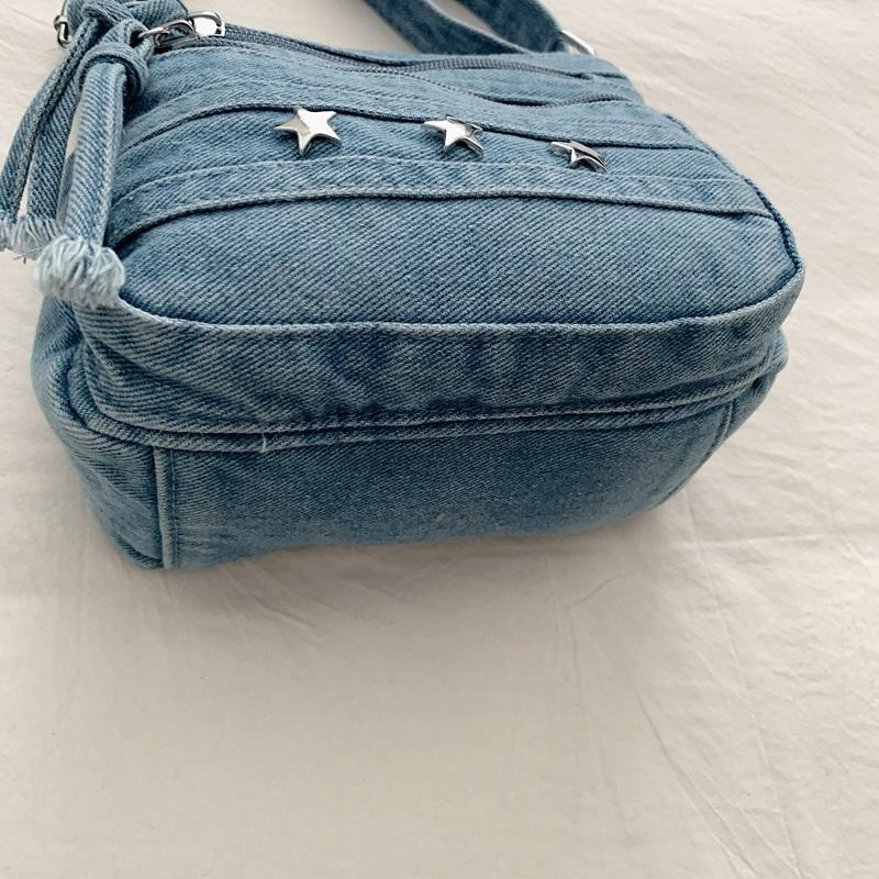 Womens Denim Crossbody Bag Casual Small Shoulder Purse Multi Zipper Handbag for Daily Use