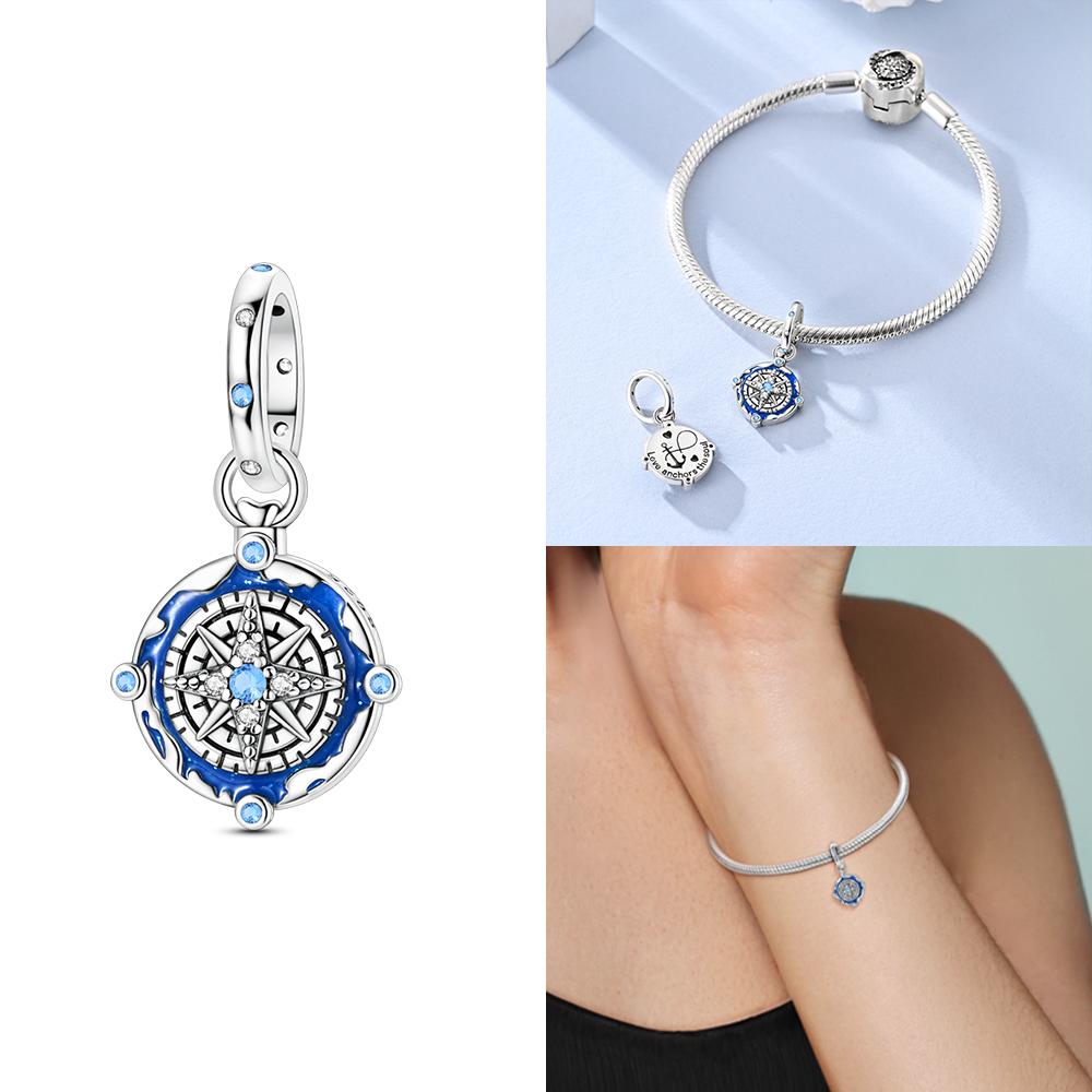 Original Copper Certified Pink Shell Pearl Blue Zircon Petals Beads Fit Women Woman Gift Phone Charms Diy Accessory