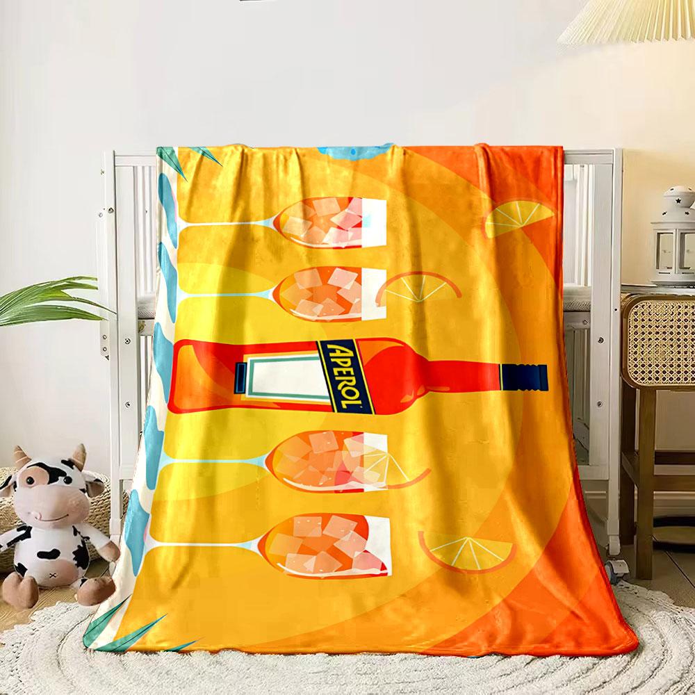 

Bright orange Aperol bottle with spritz glasses and citrus accents. for all seasons blanket lunch break throw gift 80cm x 120cm