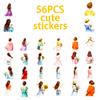 56 Watercolor Wind Girl Back Stickers Fresh Wear Bouquet Elements Hand Account Diary Gentle Decorative Stickers