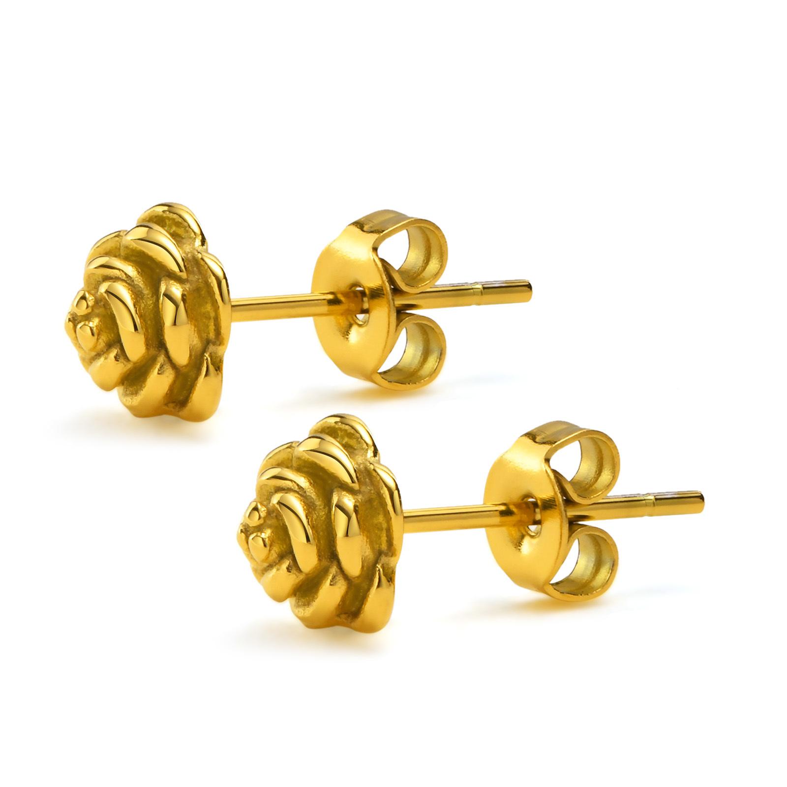 

2PC Delicate Stainless Steel Rose CZ Women Helix Studs Earrings Gold color,Butterfly Earplugs Lobe Piercing Jewelry