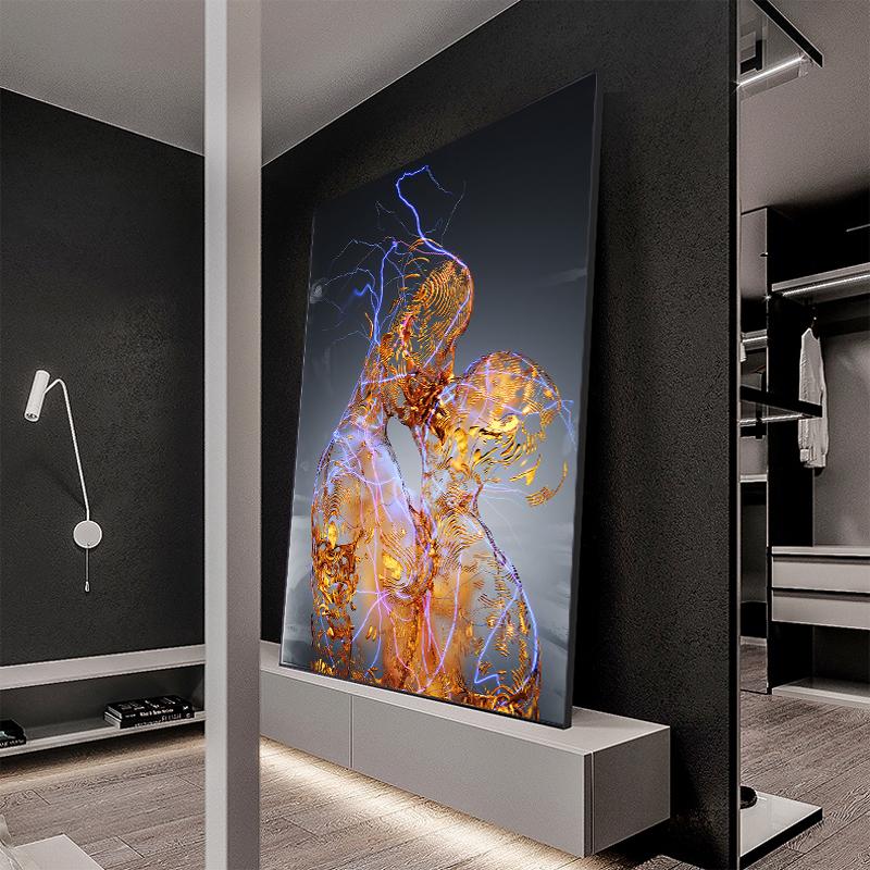 Moderní Abstraktní Zlaté Kovové Portréty Obrazy Líbání milenci Malba na plátně Nástěnné Umění Plakáty a grafiky Obývací pokoj Home Decor