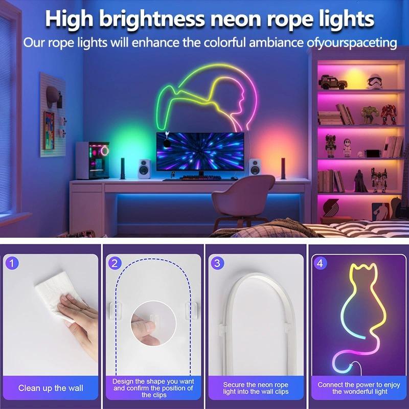 Tira de luces LED RGB flexible con control por Bluetooth y sincronización musical para decoración