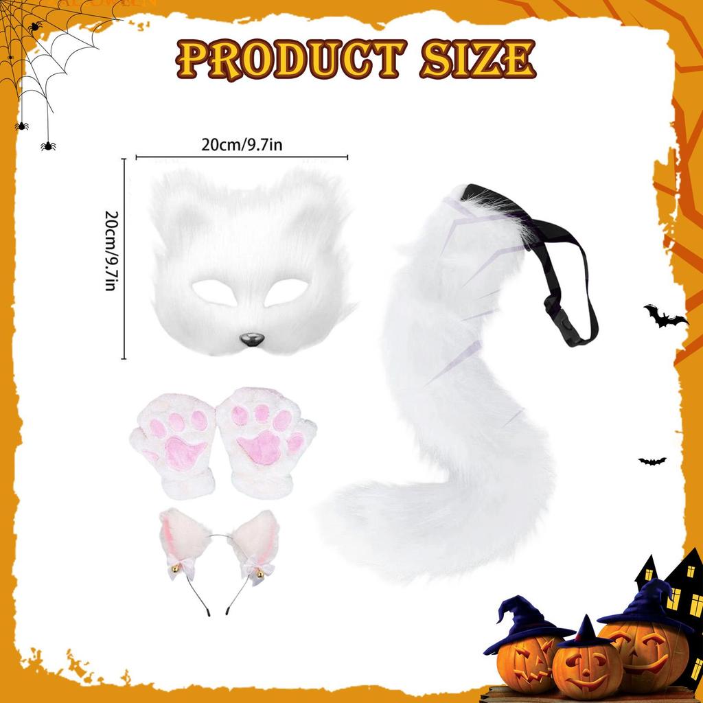 Animal Cosplay Set Plush Fox Ears Headband and Paw Gloves Halloween Costume for Role Play Party
