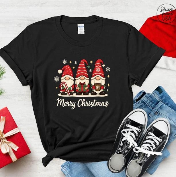 

Merry Christmas Gnomes Shirt, Funny Christmas T-Shirt for Women, Xmas Graphic XL