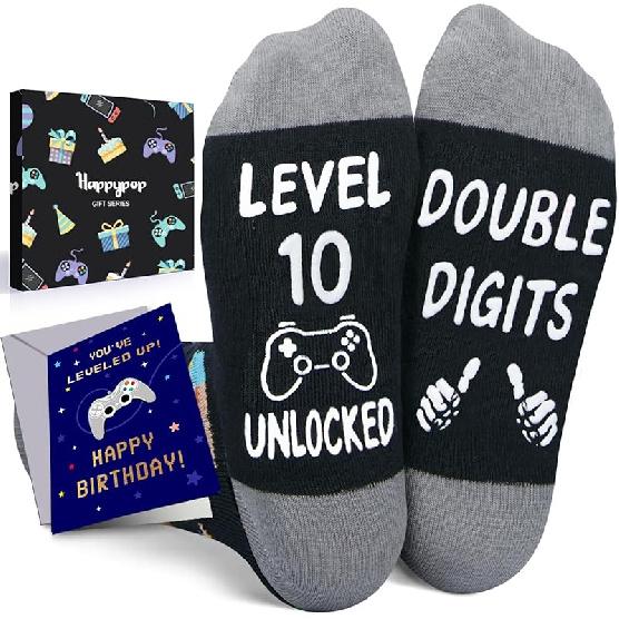 HAPPYPOP Birthday Gift Ideas for Boy - Socks for 8-12 Year Old Kids with Greeting Card