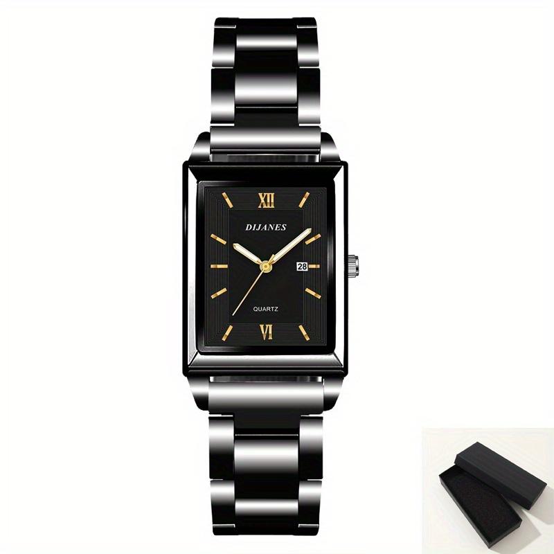 Square Men's Watch Steel Strap Business Gold Hands Men's Quartz Watch, Men's Gifts