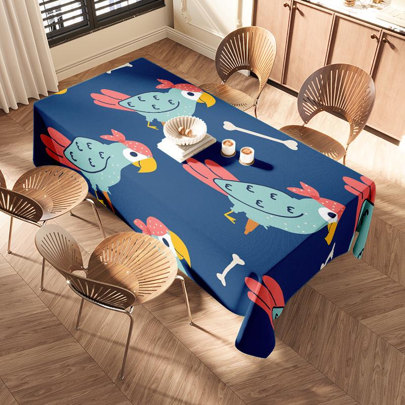 Modern Cartoon Print Tablecloth Blue Floral Design Dining Room Decor Reversible Cotton Square Kitchen Placemat Cover Size 150x23