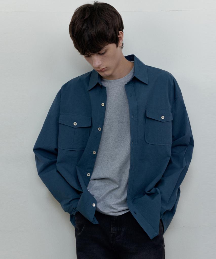 WEDNESDAY OASIS Work Cotton Shirt_Deep Blue(Wb6Sh13)