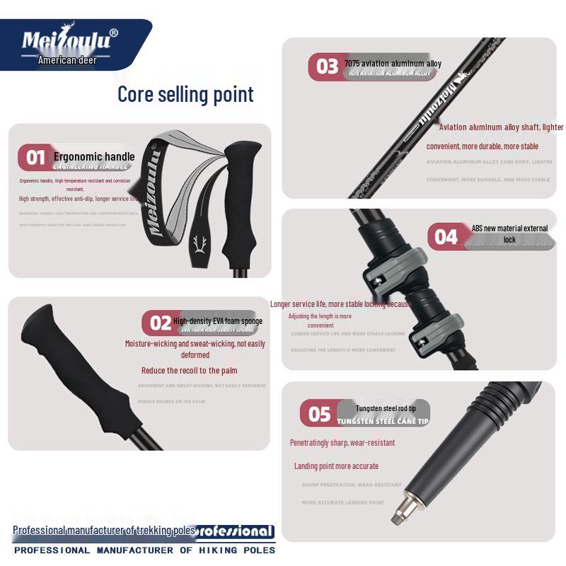 3-Section Telescopic Aluminum Trekking Poles: Multifunctional Hiking and Climbing Cane.