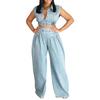 European and American Women's Sleeveless Denim Jeans Two-Piece Suit - Sexy, Loose, Straight Leg Summer Outfit