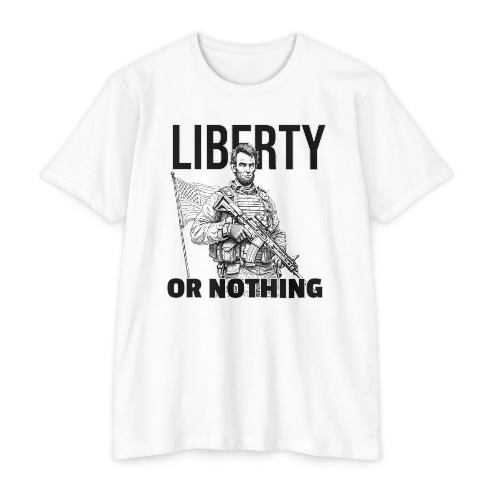Liberty Or Nothing 100% Cotton T-shirt Mens Tees Top | Unisex Graphic Tee | All-American Veteran Freedom 3XL