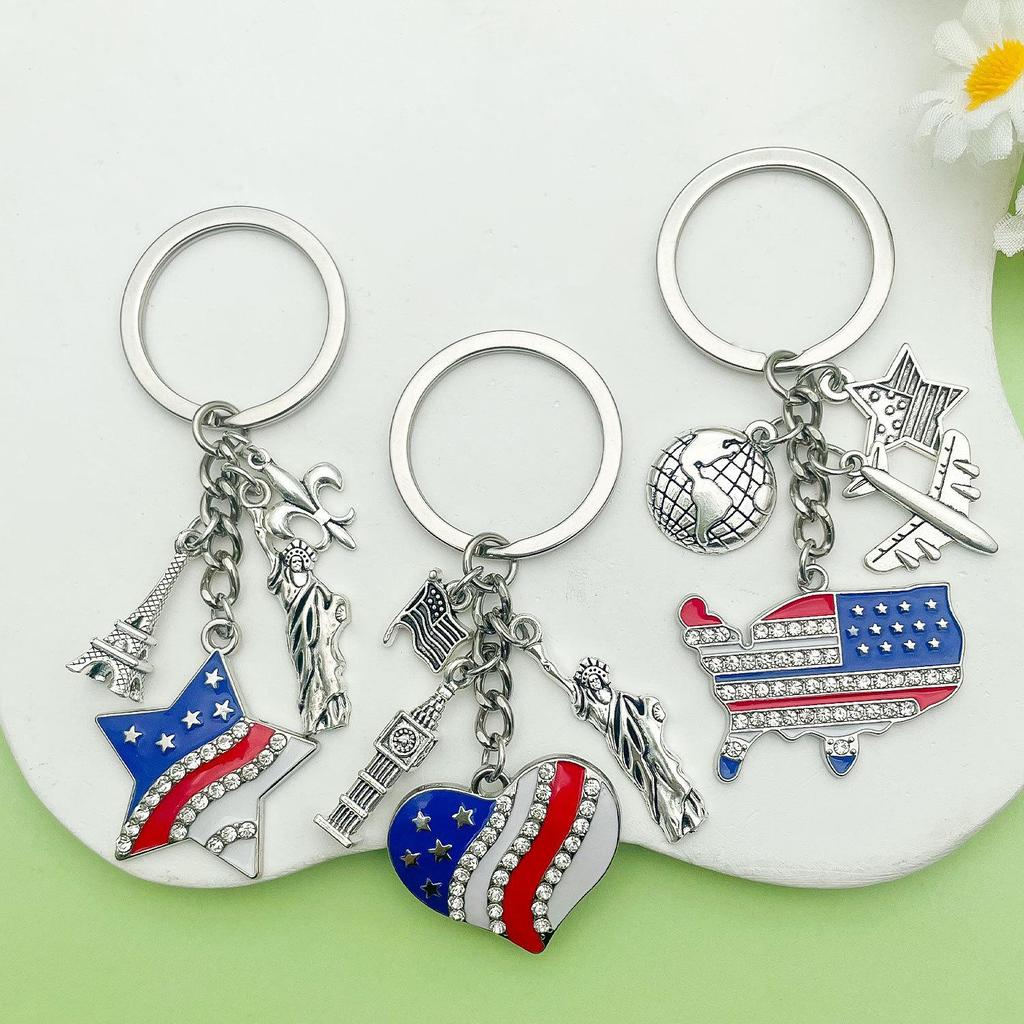 Independence Day Flag Heart & Star Earrings Keychain Pendant
