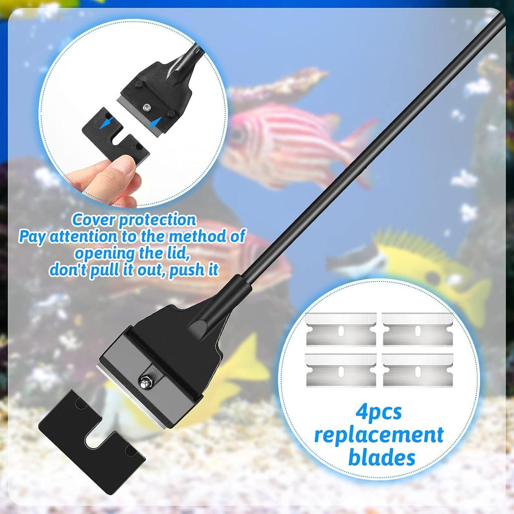 Honoson Aquarium Scraper 21.65 Aquariums Fish Tank Scraper Cleaner Tool Kit with 5 Stainless Steel Blades Long Handheld for Fish Reef Plant Glass