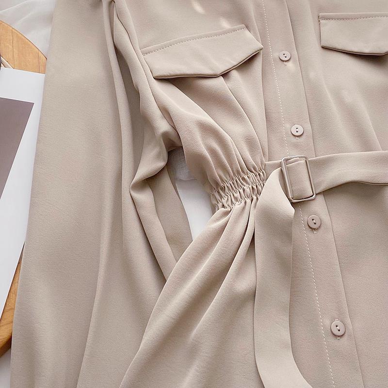 Women's Winter Mid-Length Korean Design Tie-up Long-Sleeved Shirt