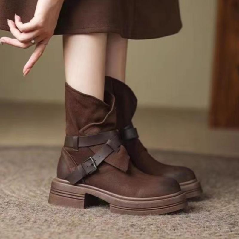 Autumn Hollow Maillard Boots Mid-calf Western Cowboy Boots Retro Women's Boots