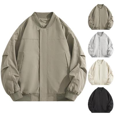 Men's Solid Color Baseball Jacket Retro Casual Sports Loose Thin Jacket