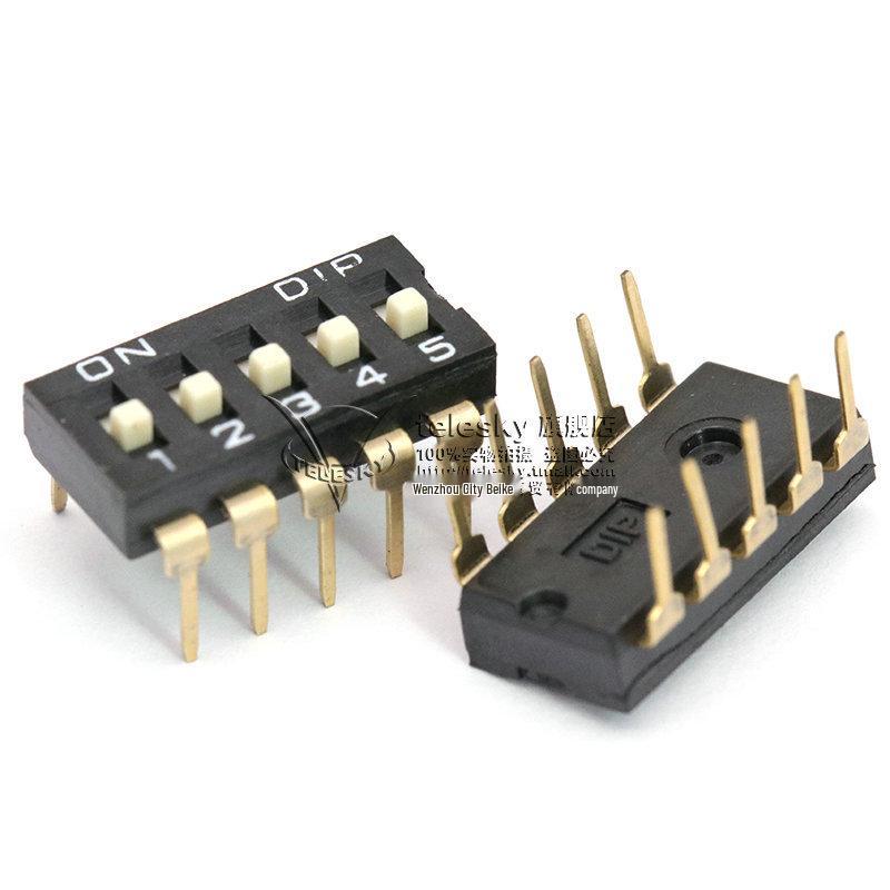 2.54mm Pitch 5-Position DIP Switch with Straight Pins - Black, Through-Hole