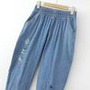 Summer New Loose Jeans Women's Elastic Waist Thin Embroidered Women's Pants Large Elastic Cropped Pants