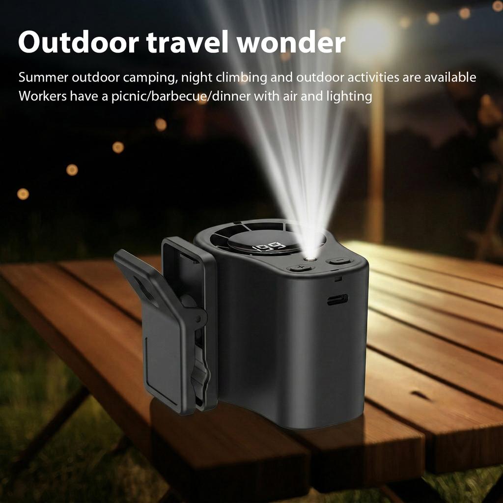 Clip-On-Ventilator Tragbarer LED-Display-Kühlventilator 360° Drehung USB-wiederaufladbarer Luftkühler für Auto LKW Büro Camping Reisen