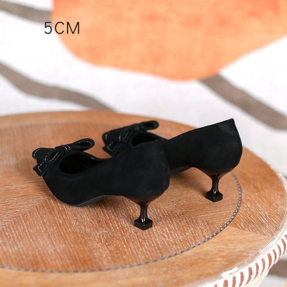 2025 New Spring Autumn Women's French High Heels - Pointed Toe Stiletto Low Heel, Elegant Black Bowknot Single Shoes XCY-6688-5