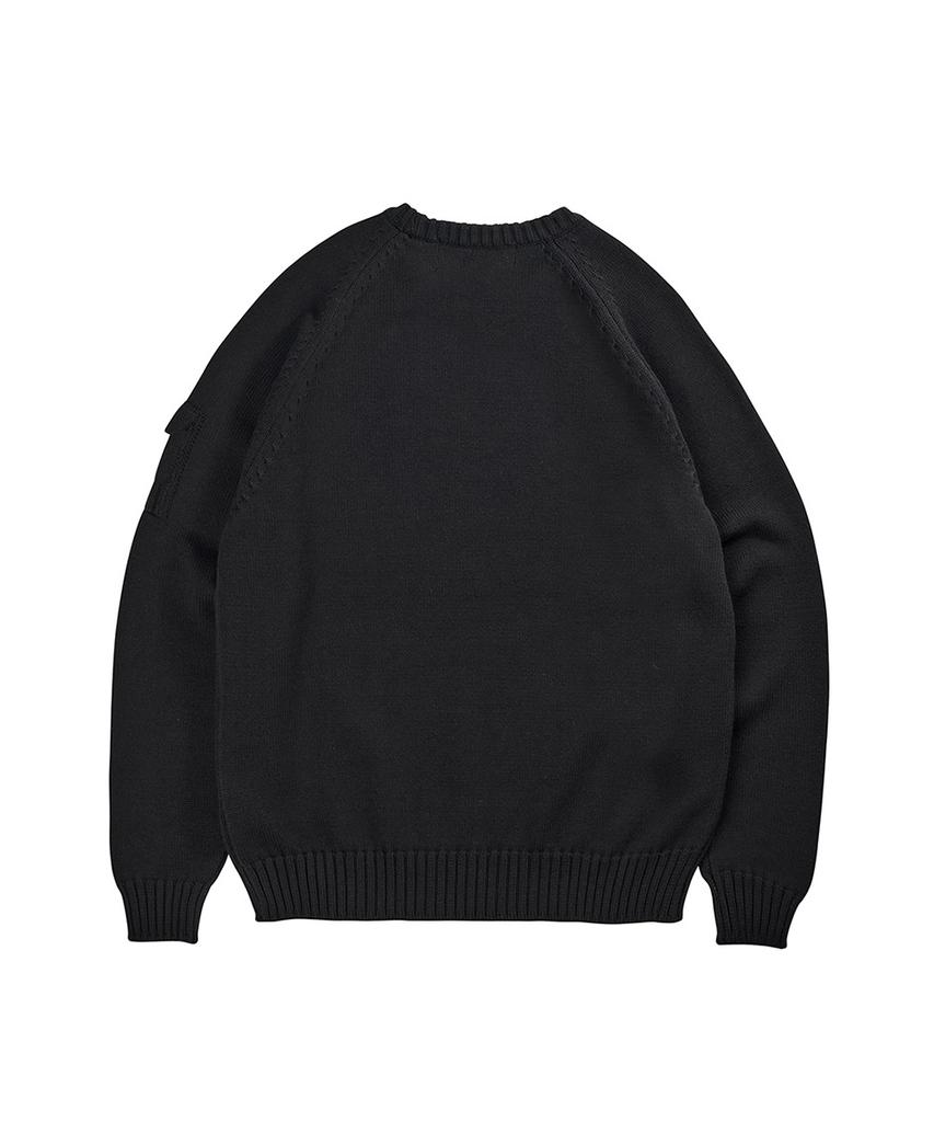 Geonjiulleunseu Cotton Raglan Pocket Sweater - Black