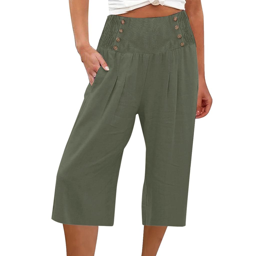 Womens  Summer Trendy Casual Elastic Waist Cropped Trouser Fashion Resort Wear Beach Vacation Pant