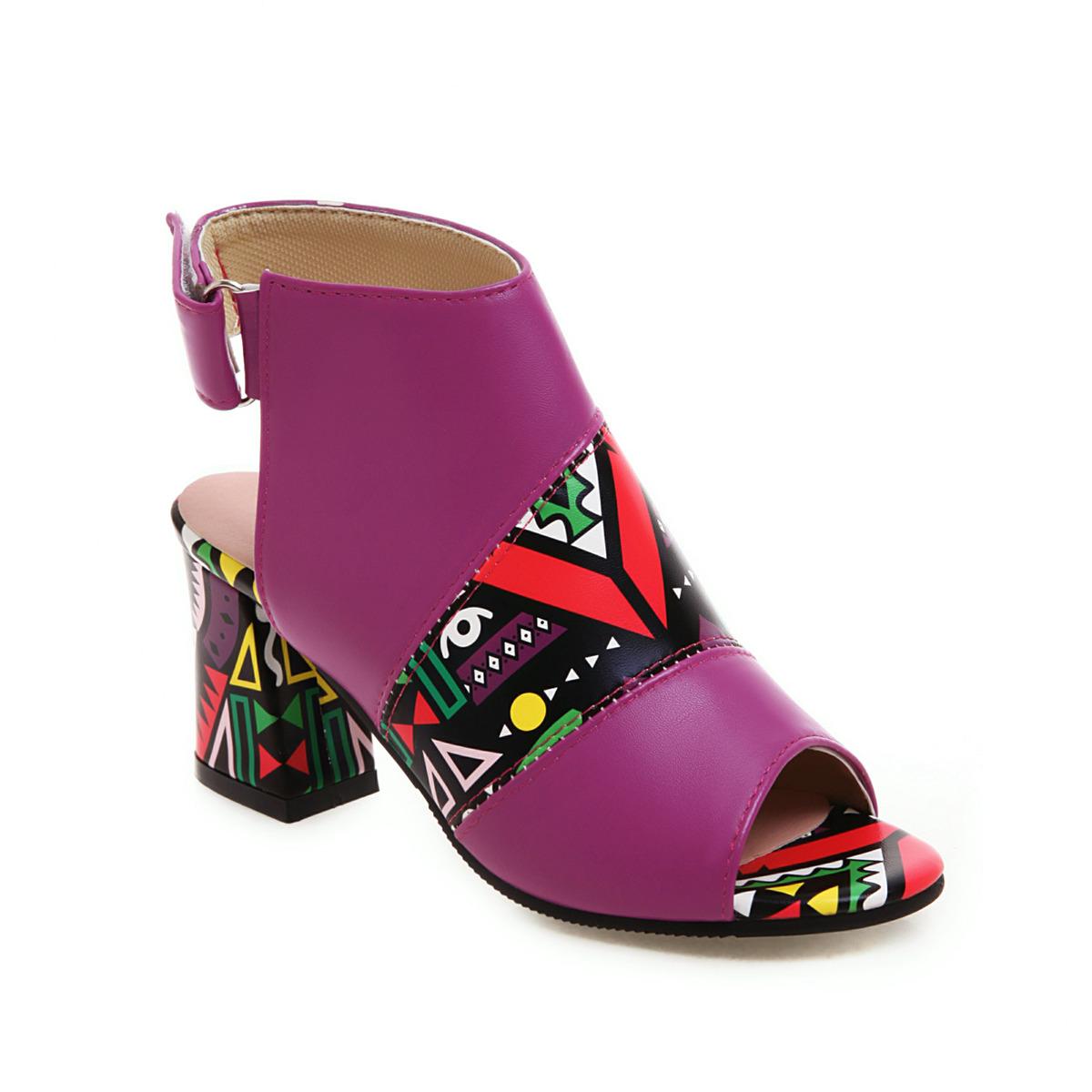 Women s high-heeled sandals spring and summer new thick-heeled large-size color-matching fish-mouth sandals 36 фиолетовый