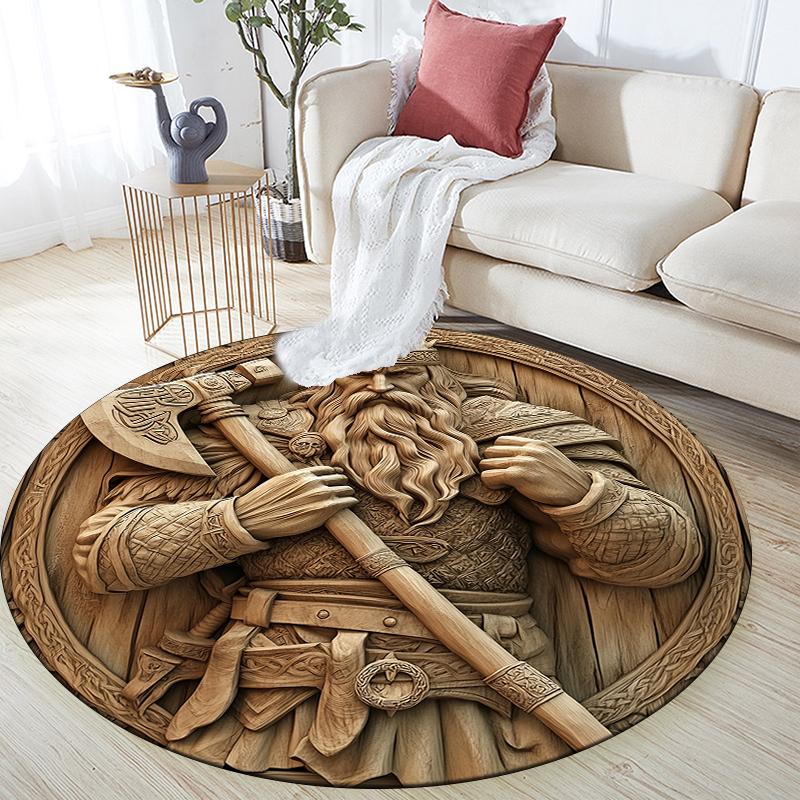 Viking Warrior pattern round rug,Carpet Rug for Living Room Bedroom Sofa Playroom Decor,Non-slip Floor Mat,Holiday Gifts and Birthday Gifts