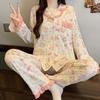 Prinzessinnenstil süße Rüschenkante Pyjama Damen Herbst Strickjacke Langarm niedlich niedlich Haustier Loungewear Imitationsbaumwolle Anzug