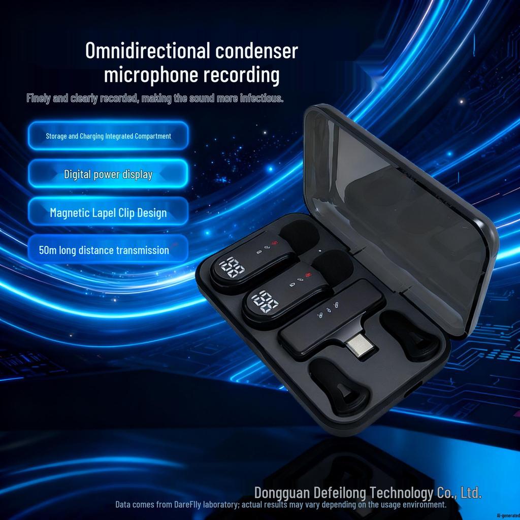 Dual Wireless Lavalier Mic Set with Magnetic Connection, Battery Display, Charging Case, Noise Reduction, Ideal for Live Streaming & Recording