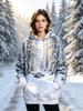 Women Fleece Hoodie Winter Nature Landscape Print Oversized Hooded Sweatshirt Outdoor Casual Pullover