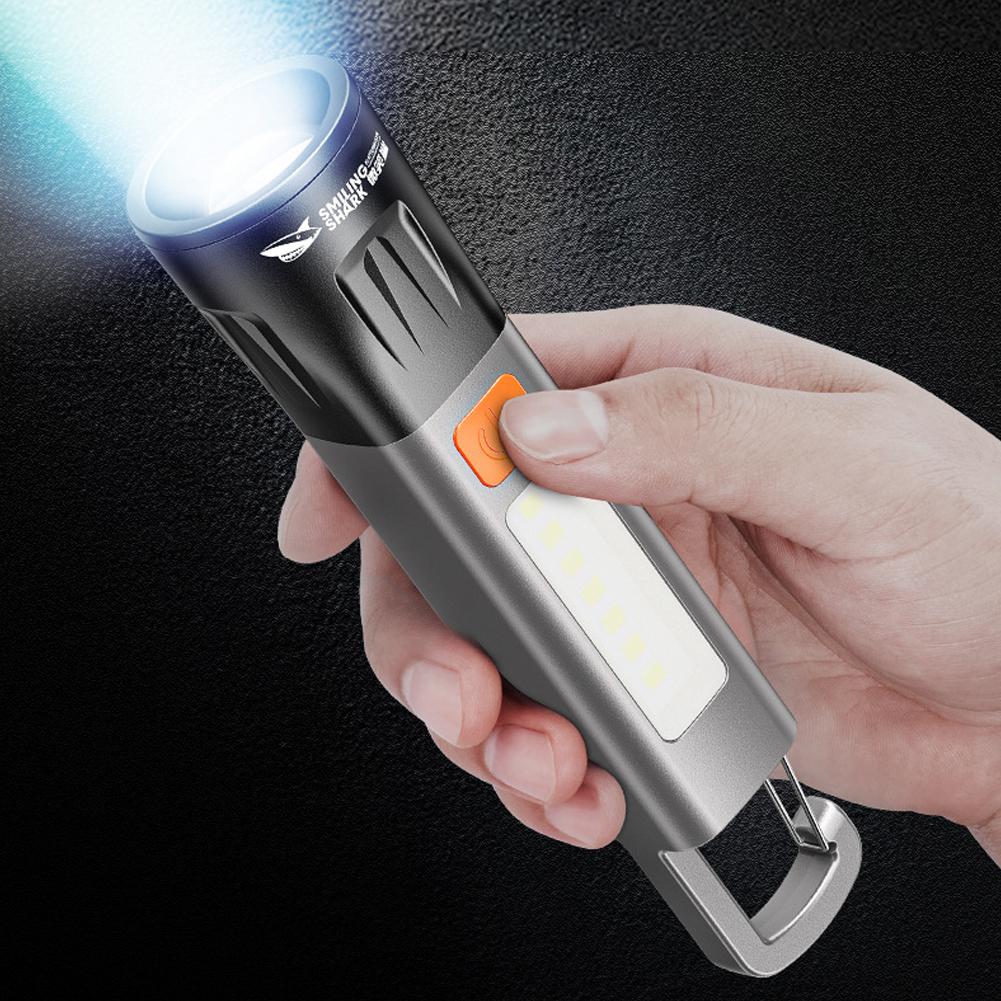 LED Flashlight EDC Torch Light With Hook Camping Light USB Charging Portable Outdoor Zoomable Waterproof For Outdoor