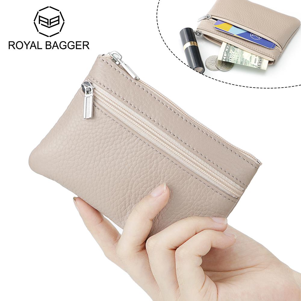 

Мини-портмоне из натуральной кожи Royal Bagger, простая повседневная сумка для мелочи, портативная сумка для хранения на молнии для женщин 1839 бежевый