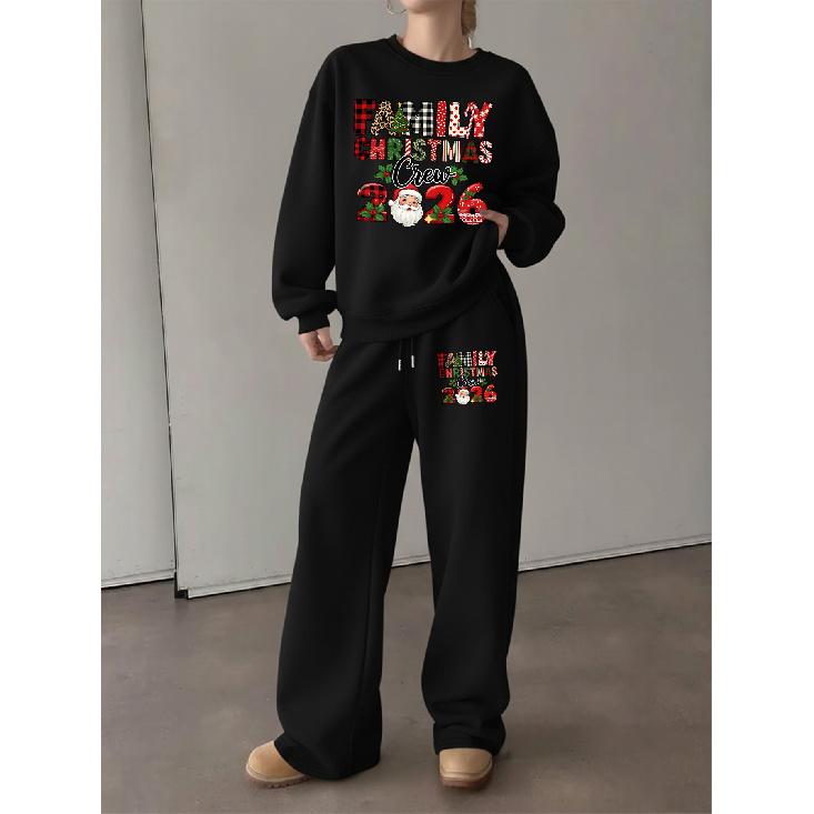 Christmas Theme Women's 2-Piece Set: Loose Crewneck Sweatshirt with Drawstring Straight Pants, Casual Holiday Vibe Outfit