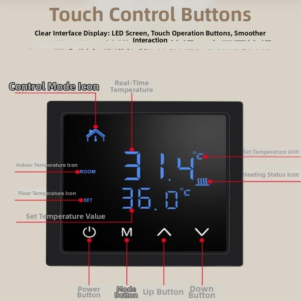 White Backlight Smart Thermostat 16A Current Electric Heat Thermostat  Electric Heating Cable