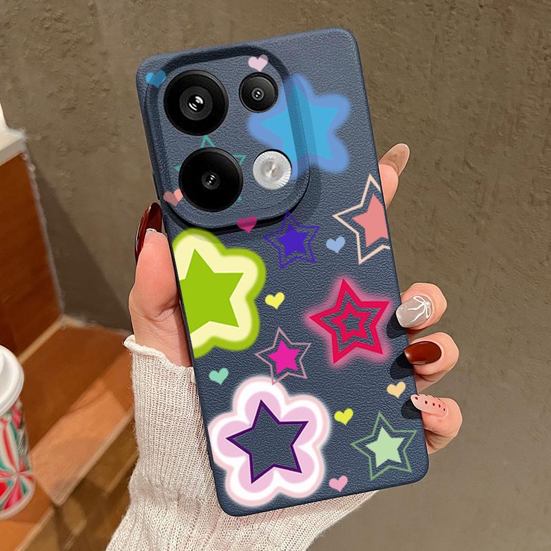 Blended Colorful Stars Pattern Case Xiaomi 14T 13T 11T Pro Leather Texture Silicone Cover Funda For Redmi Note 14 13 Pro 4G 5G 12 11