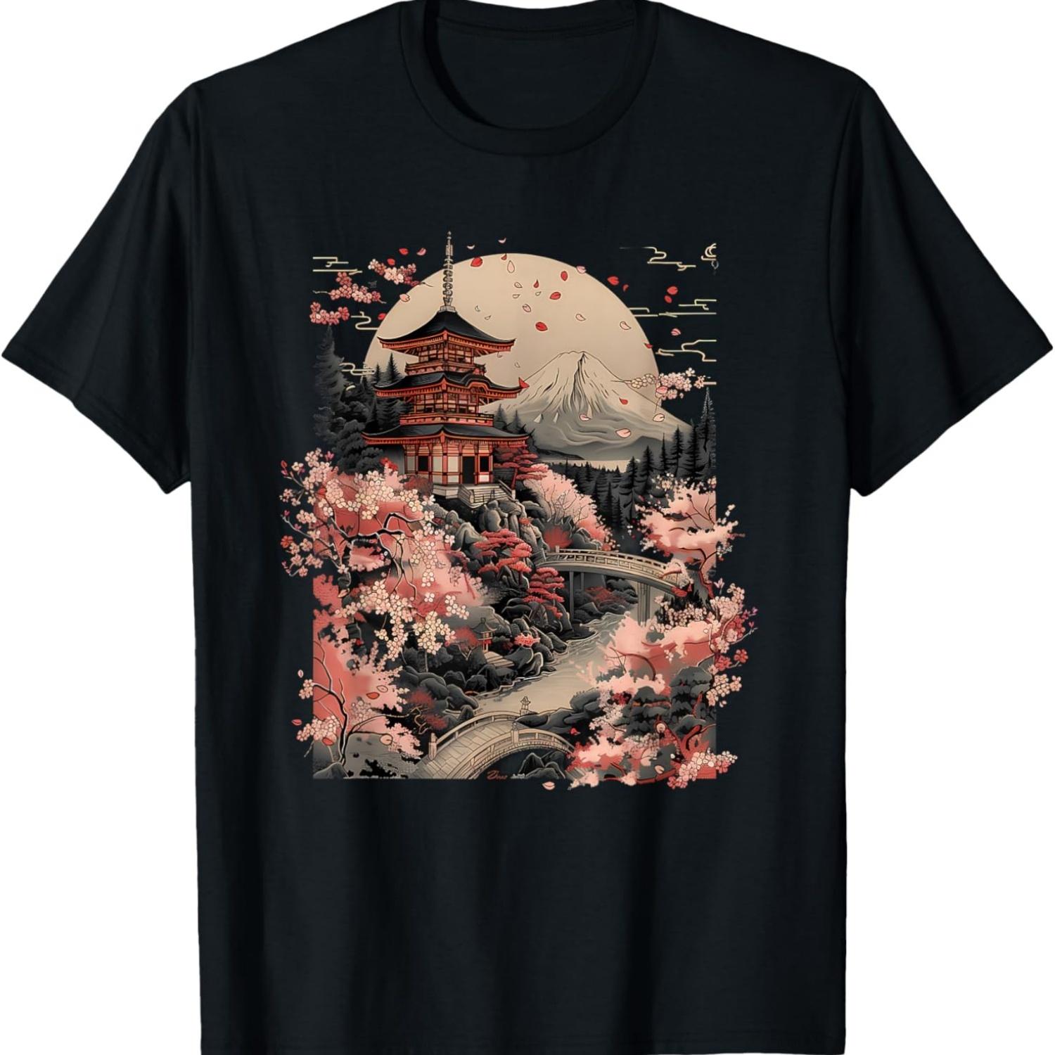 Pagoda  Pagoda Tower Cherry Blossom  Art T-Shirt S чёрный