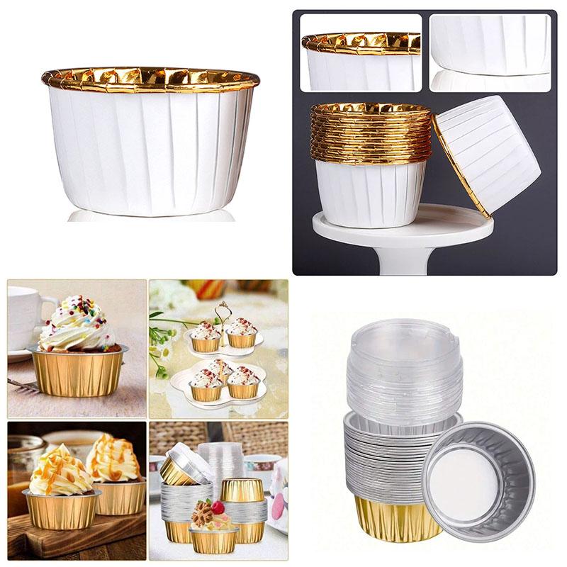 Disposable Aluminum Foil Tart Pans with Lids Mini Pie and Cupcake Baking Molds for Oven Freezer Takeout Kitchen Supplies