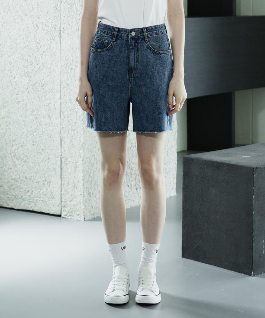 WAARFORWOMAN W1048 Wide Denim Half Pants_Dark Blue