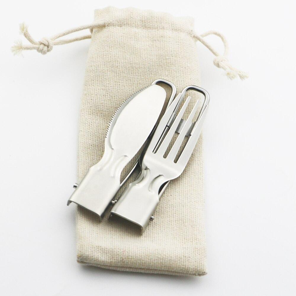 Silver Dinnerware Fold Flatware Set for Spoons Instant Noodle Fork Picnic Hiking Tableware Stainless Steel Cutlery Outdoor Silverware