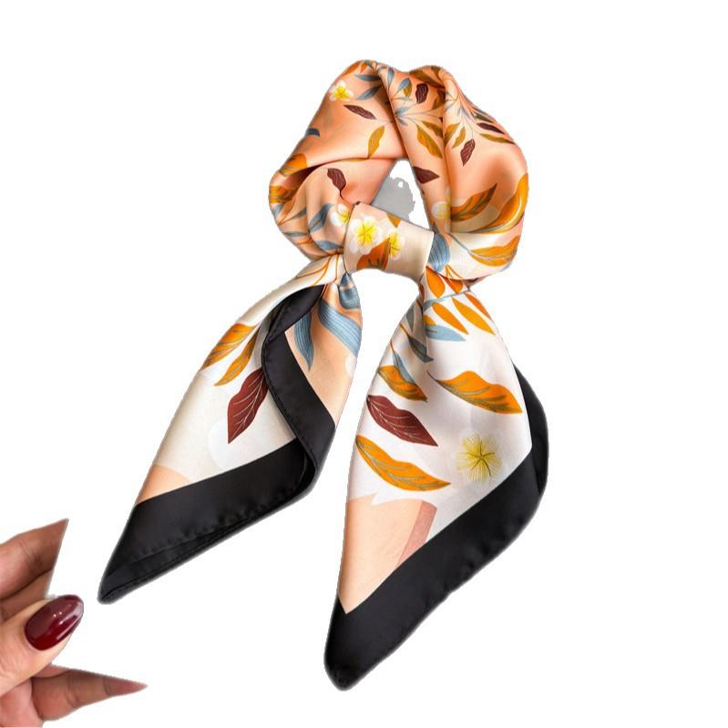 Romantic Branches and Leaves Simulation Silk Printing Women's Silk Scarf Square Scarf High-end Shawl Sunscreen Neck Scarf Headscarf Scarf