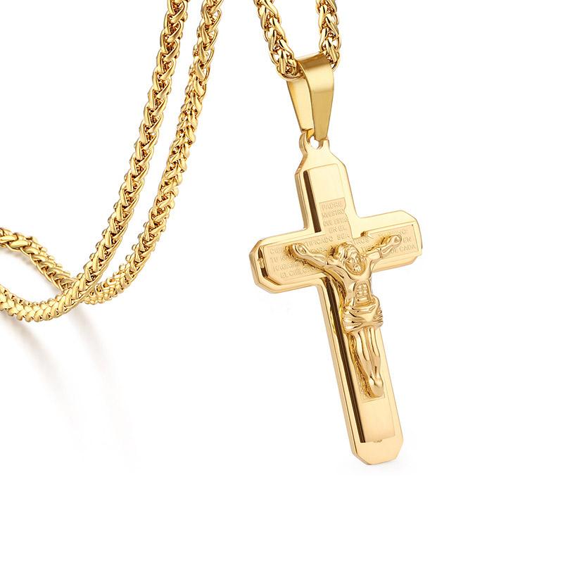 Bible Silver Color Jesus Cross Stainless Steel Pendants Necklaces Byzantine Long Chain Necklace for Men Jewelry Colar Collier