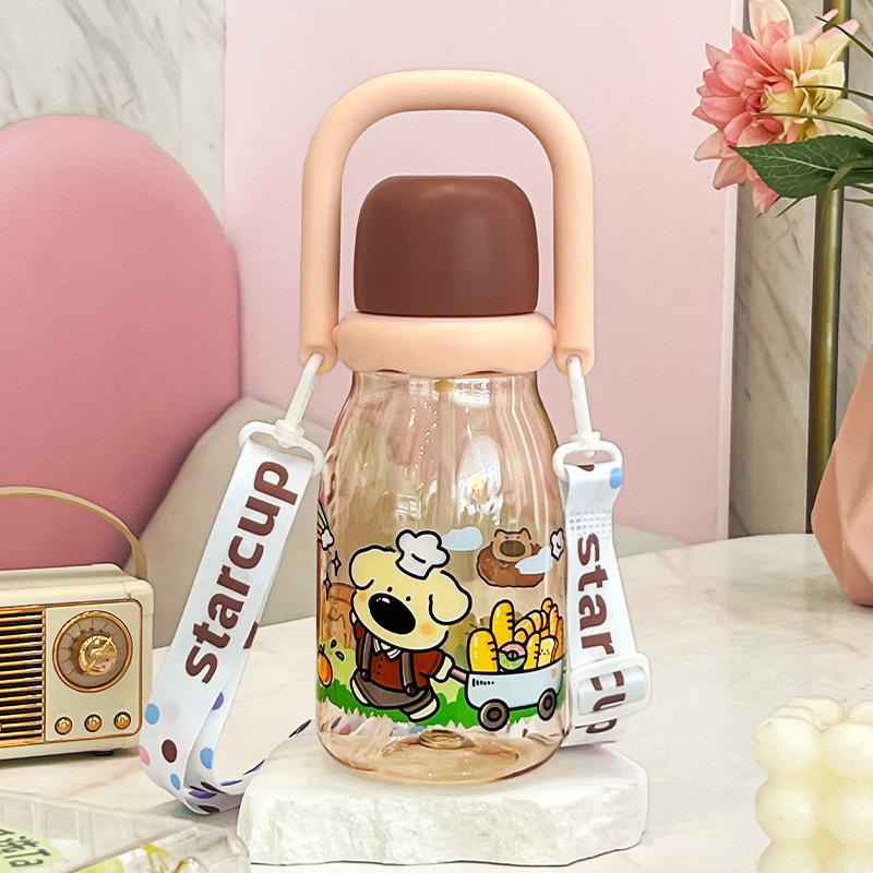 Water bottle high value cartoon plastic cup cute fun children's handle children's pot students go to school portable accompanying water cup