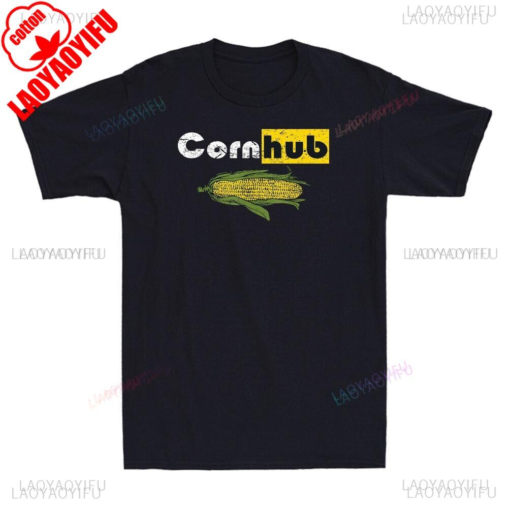 

Corn Hub Shirt Funny Corn Quote Vintage Unisexs Short Sleeve TShirt Gift Idea Tee Breathable Camisetas Street Fashion Unisex Tops S