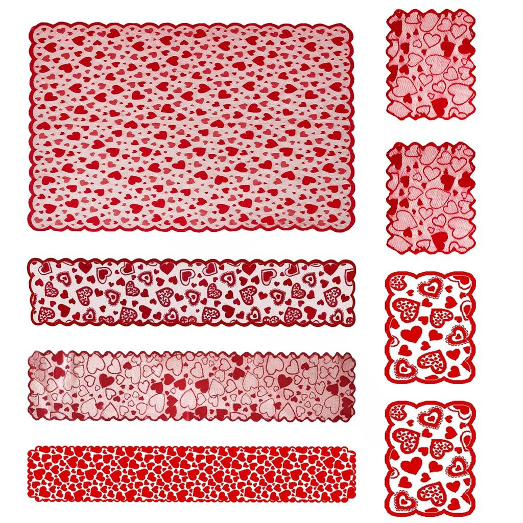 Valentine Tablecloth Table Flag Placemat Set Red Lace European American Style Party Home Decoration Festival Dinner Decorating
