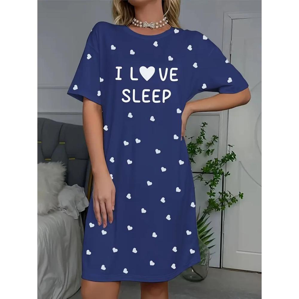 Летняя мода Повседневный Я люблю спать Женская ночная сорочка Платья с коротким рукавом Свободного кроя Ночная одежда Домашняя одежда Ночная сорочка Домашняя одежда Платья L