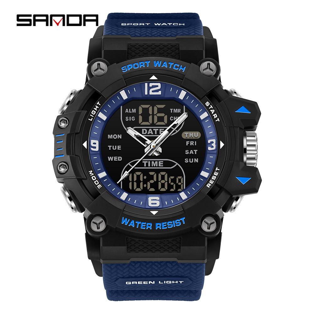SANDA 6323 Men's Electronic Watch Dual Display Luminous Waterproof Student Watch Outdoor Sports Multifunctional Digital Watch