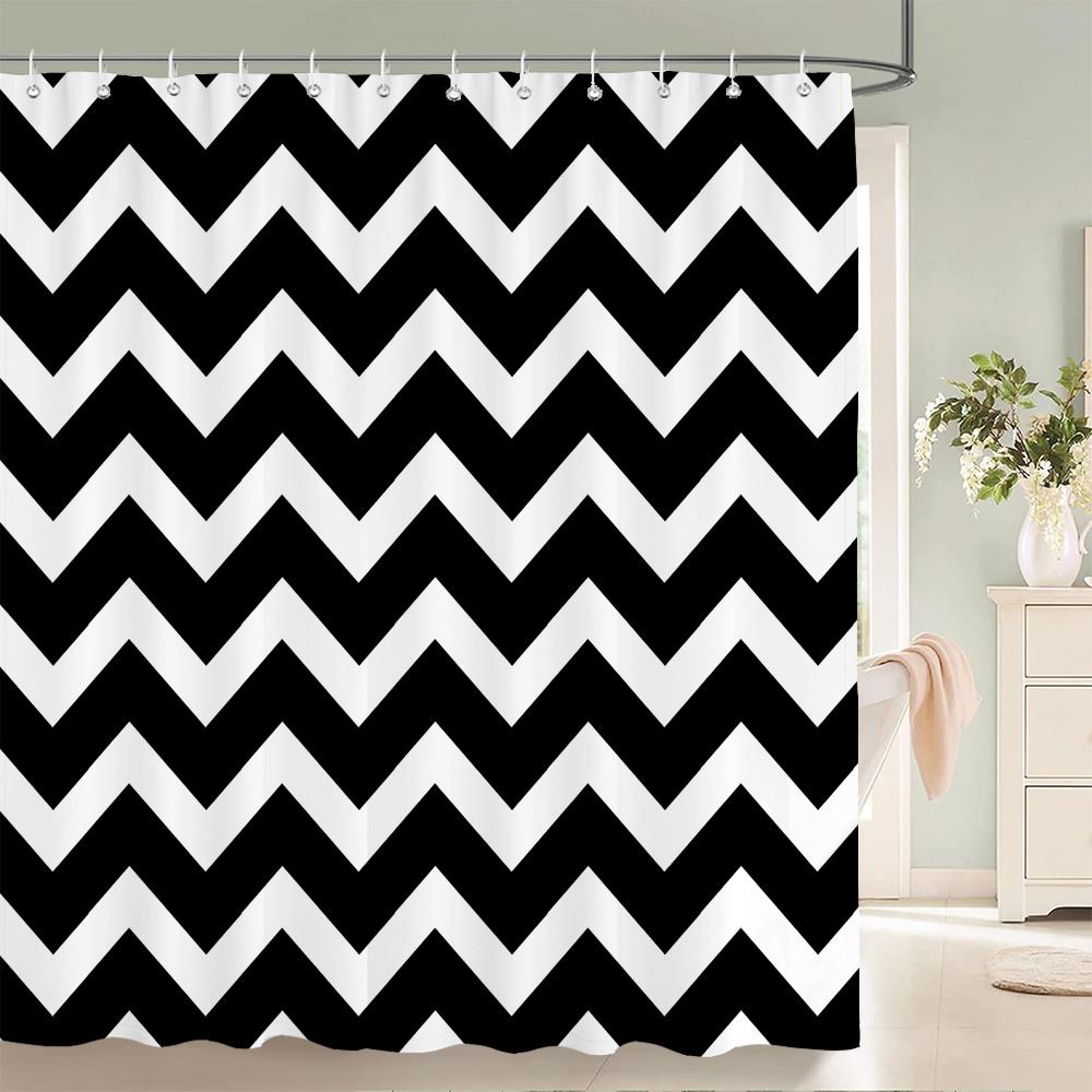 1 pièce Simple Motif Abstrait Noir et Blanc Tissu Polyester Rideau de Douche Imperméable Rideau de Salle de Bain Rideau de Séparation