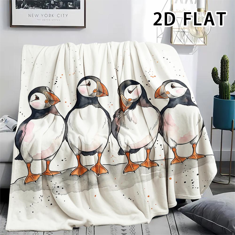 1Pc 2D FLAT Realistic Puffin Print Flannel Blanket,High quality Comfortable for All Seasons,Home Decor,Warmth and Comfort,Perfect for Christmas Gifts